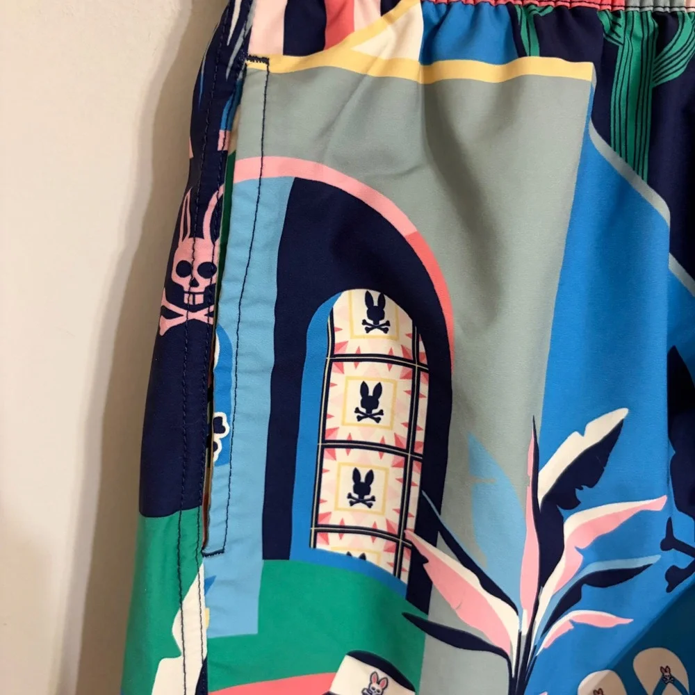 Psycho Bunny Boys Swim Trunks Size 14-16 L Large Multicolor Graphic Board Shorts
